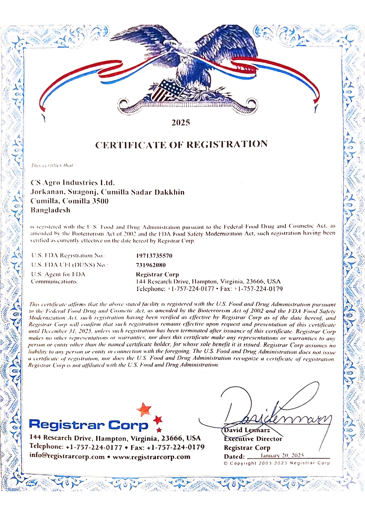 Certificate of Registration