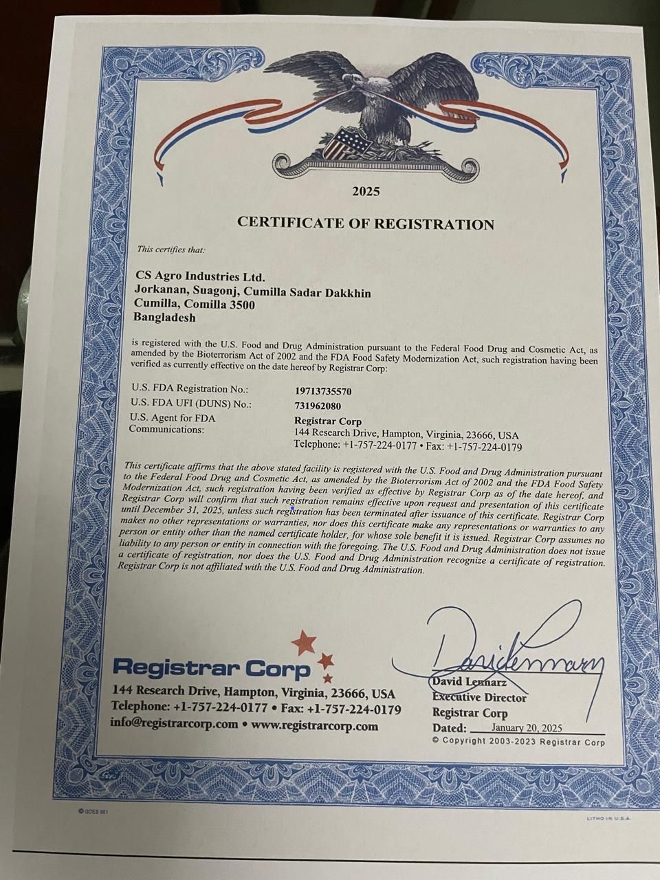 Certificate Of Registration